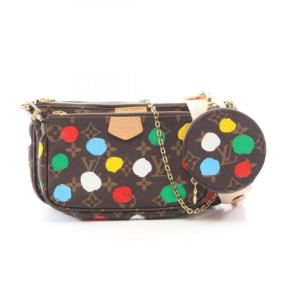 Louis Vuitton Yayoi Kusama Multicolor Pochette Canvas Leather Shoulder Bag Brown